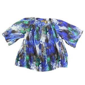 Valerie‎ Stevens XL Snakeskin Print Embellished Neck Short Sleeve Top